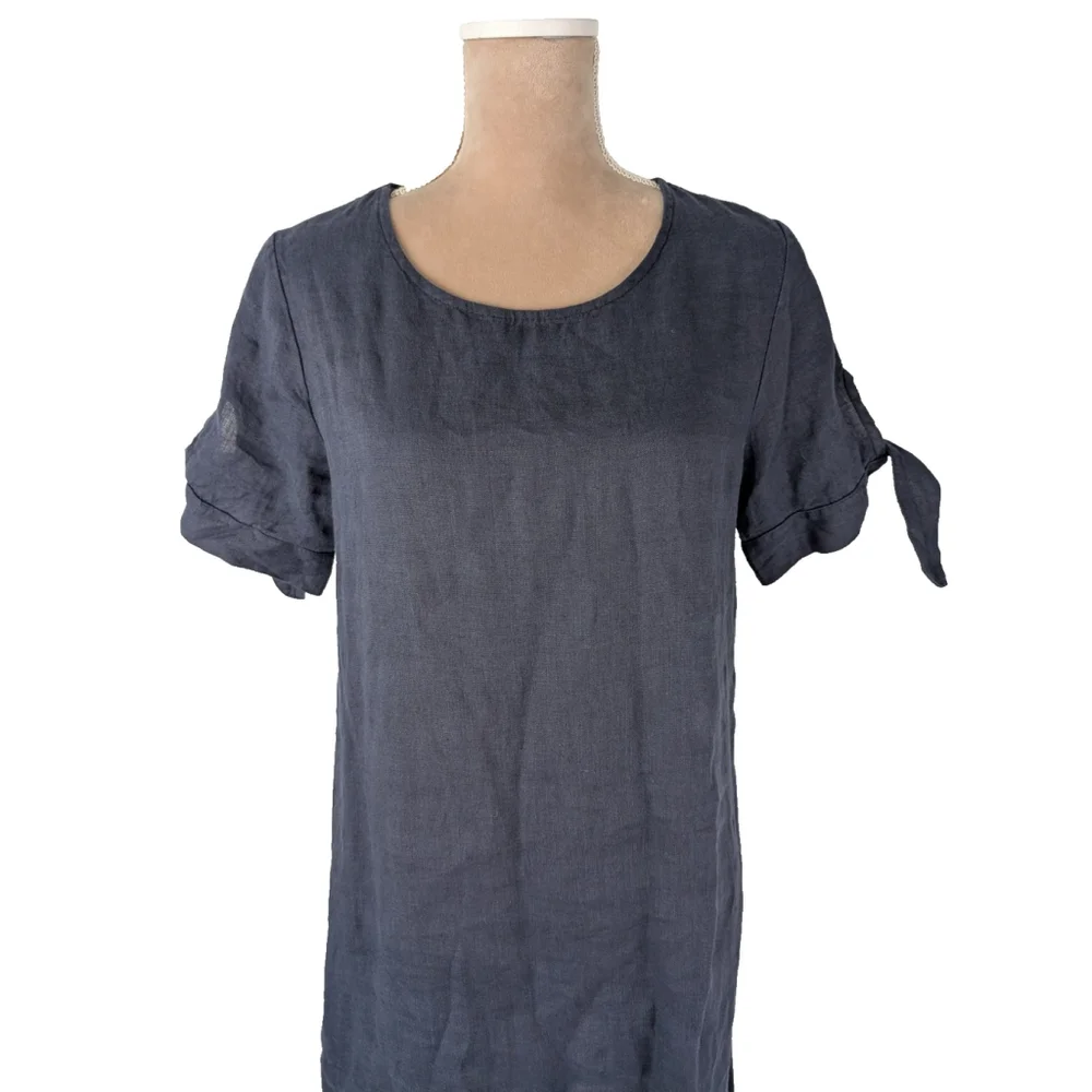 Terzo Millennio Linen Dress Sz S Midi Navy Blue Minimalist Beach Large Lagenlook
